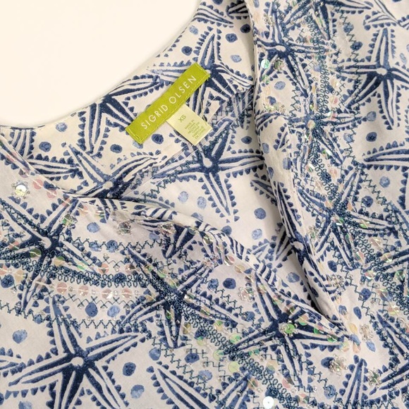 Sigrid Olsen Sequin Cotton V Neck Tunic Blouse XS - Picture 6 of 6